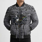 Penrith Panthers Rugby Bomber Puffer Jacket Polynesian Tribal Panther Warrior Black Grey Pattern