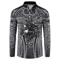 Penrith Panthers Rugby Button Sweatshirt Polynesian Tribal Panther Warrior Black Grey Pattern