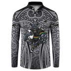 Penrith Panthers Rugby Button Sweatshirt Polynesian Tribal Panther Warrior Black Grey Pattern