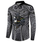 Penrith Panthers Rugby Button Sweatshirt Polynesian Tribal Panther Warrior Black Grey Pattern