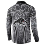 Penrith Panthers Rugby Button Sweatshirt Polynesian Tribal Panther Warrior Black Grey Pattern