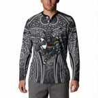 Penrith Panthers Rugby Button Sweatshirt Polynesian Tribal Panther Warrior Black Grey Pattern