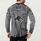 Penrith Panthers Rugby Button Sweatshirt Polynesian Tribal Panther Warrior Black Grey Pattern