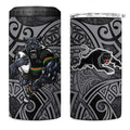 Penrith Panthers Rugby 4 in 1 Can Cooler Tumbler Polynesian Tribal Panther Warrior Black Grey Pattern