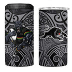 Penrith Panthers Rugby 4 in 1 Can Cooler Tumbler Polynesian Tribal Panther Warrior Black Grey Pattern