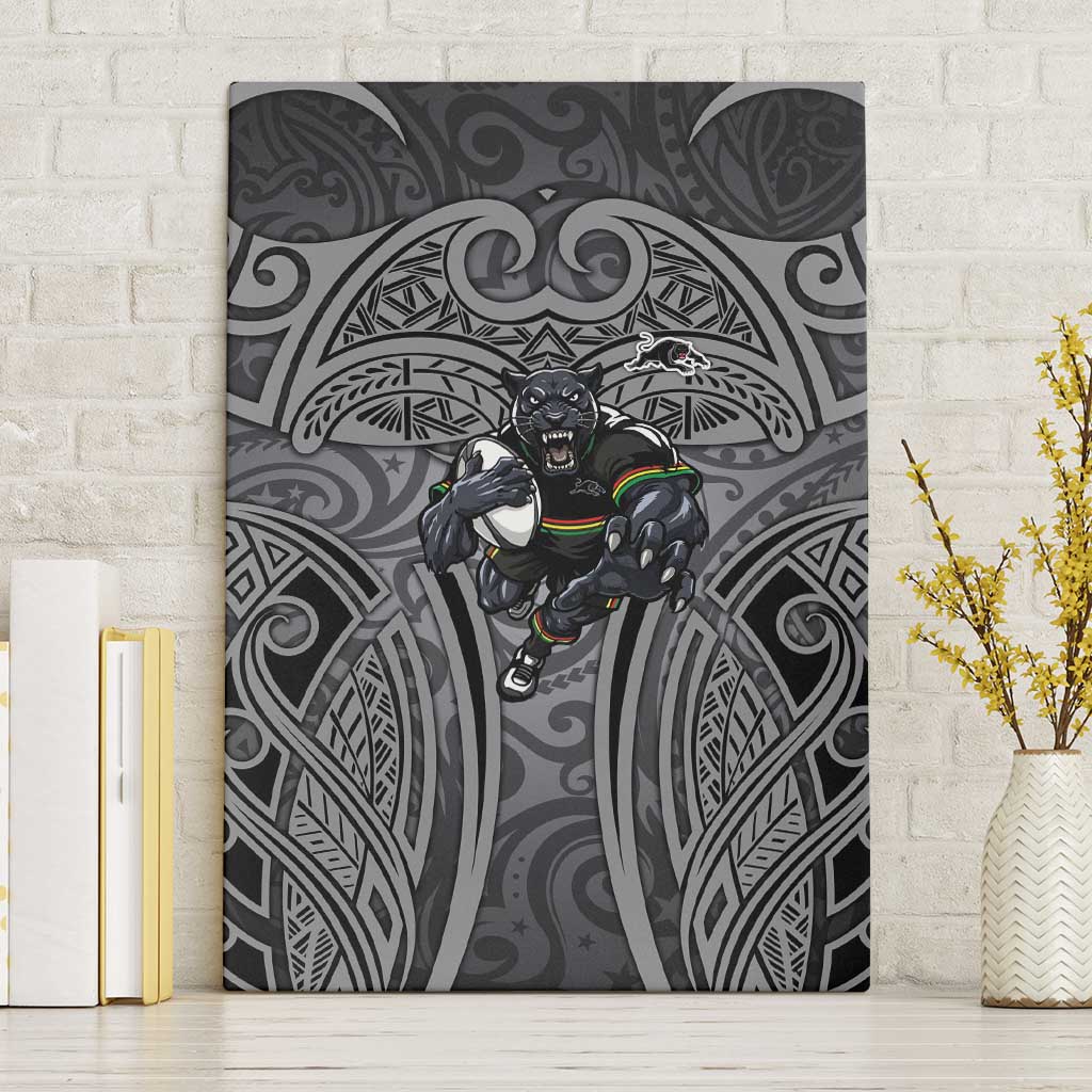 Penrith Panthers Rugby Canvas Wall Art Polynesian Tribal Panther Warrior Black Grey Pattern