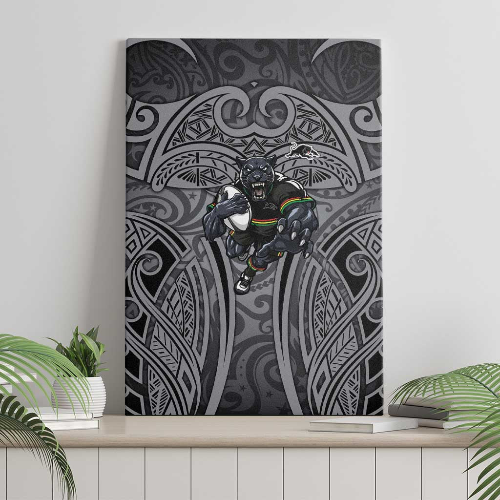 Penrith Panthers Rugby Canvas Wall Art Polynesian Tribal Panther Warrior Black Grey Pattern