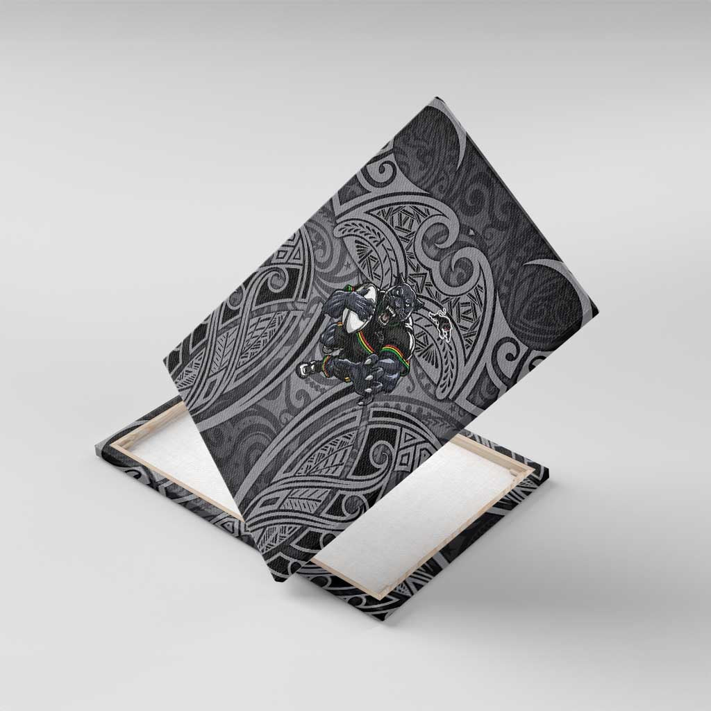 Penrith Panthers Rugby Canvas Wall Art Polynesian Tribal Panther Warrior Black Grey Pattern