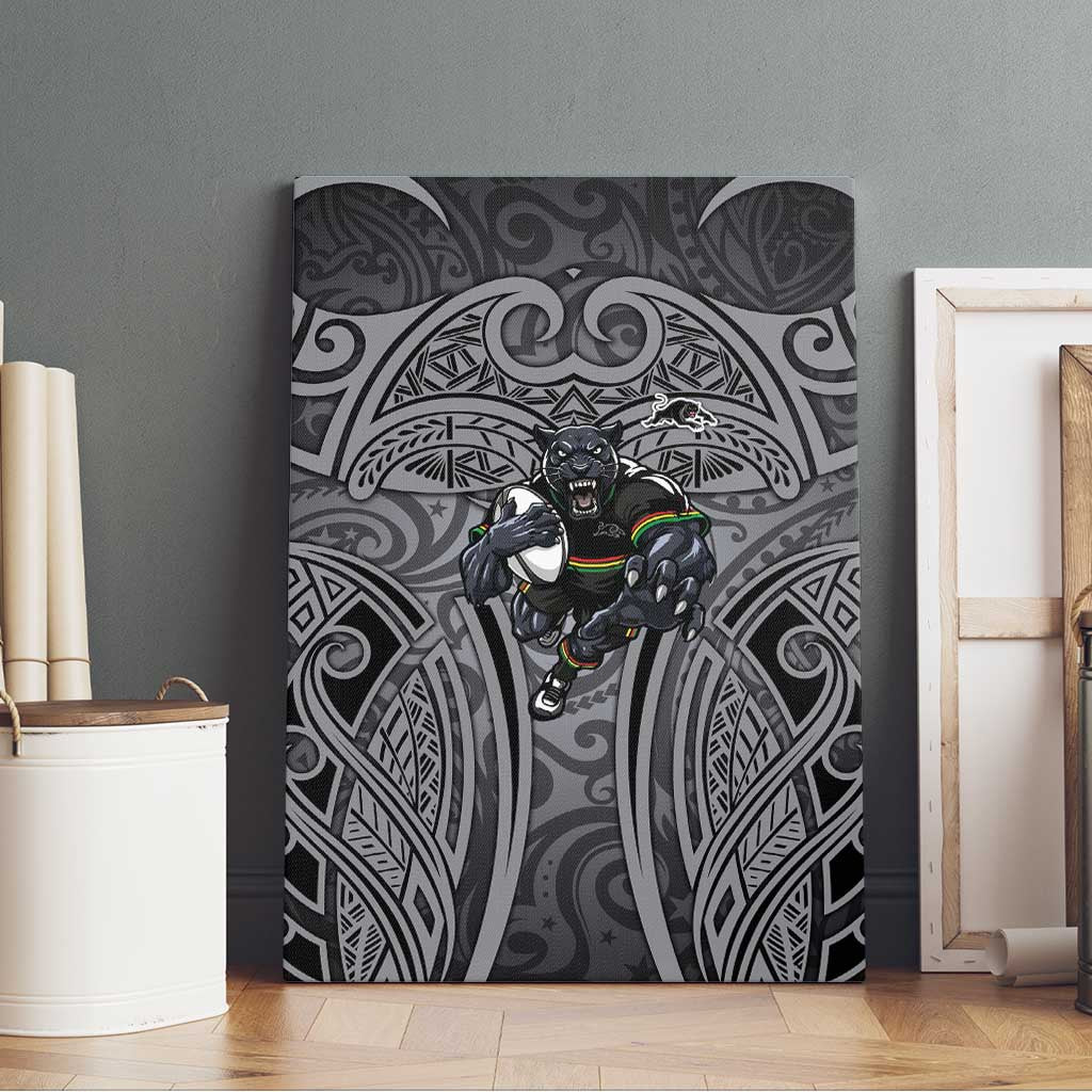 Penrith Panthers Rugby Canvas Wall Art Polynesian Tribal Panther Warrior Black Grey Pattern