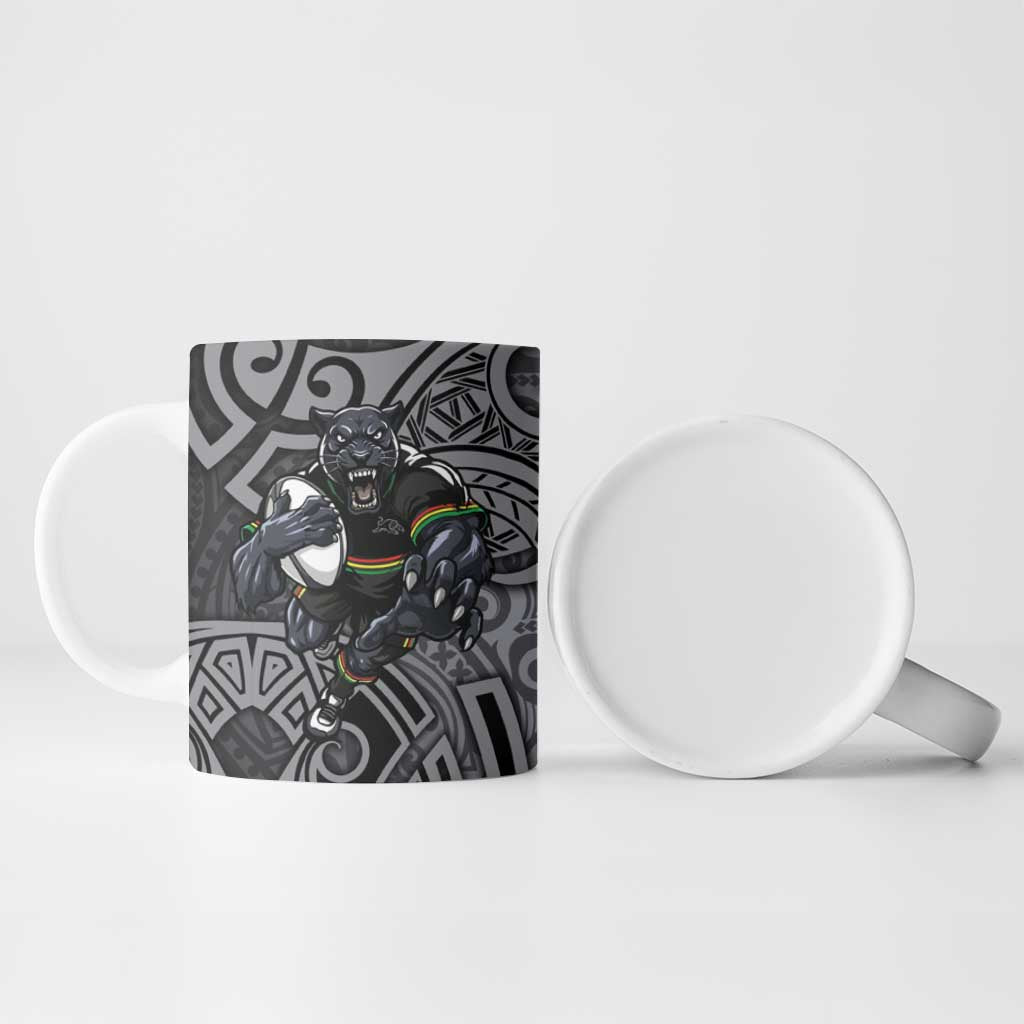 Penrith Panthers Rugby Ceramic Mug Polynesian Tribal Panther Warrior Black Grey Pattern