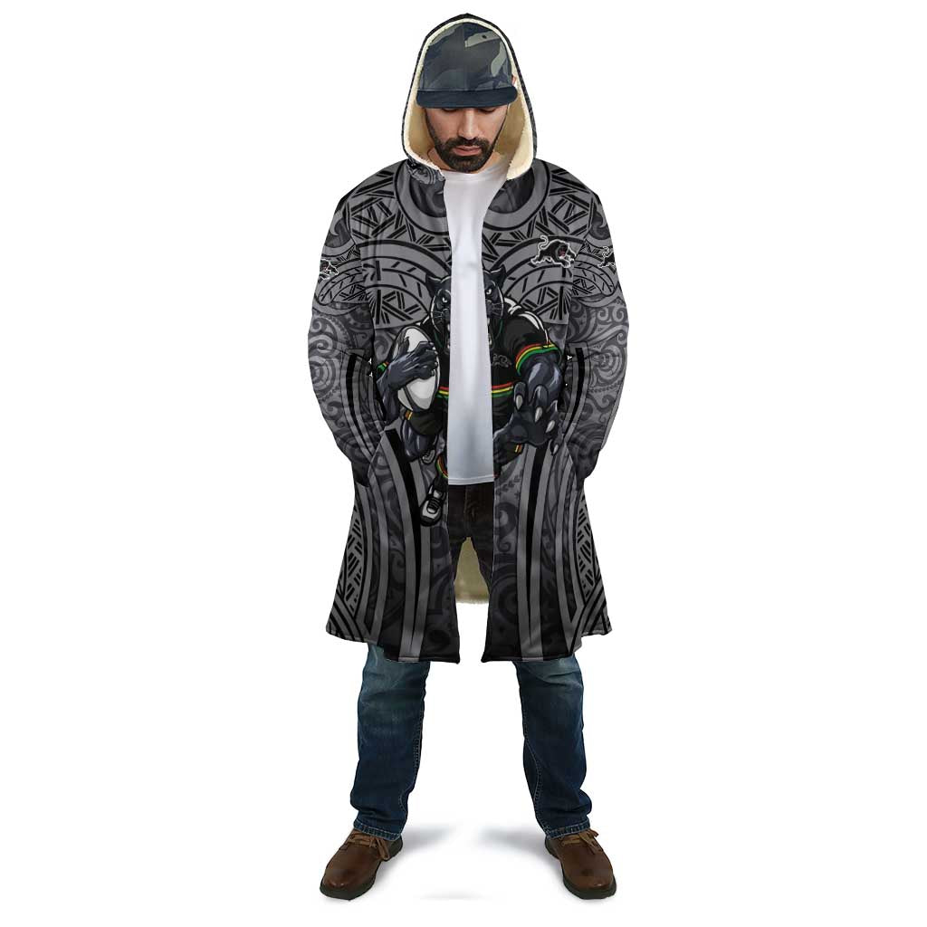 Penrith Panthers Rugby Cloak Polynesian Tribal Panther Warrior Black Grey Pattern