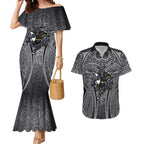 Penrith Panthers Rugby Couples Matching Mermaid Dress and Hawaiian Shirt Polynesian Tribal Panther Warrior Black Grey Pattern