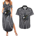 Penrith Panthers Rugby Couples Matching Summer Maxi Dress and Hawaiian Shirt Polynesian Tribal Panther Warrior Black Grey Pattern