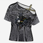 Penrith Panthers Rugby Cross Shoulder Shirt Polynesian Tribal Panther Warrior Black Grey Pattern