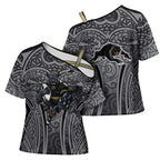 Penrith Panthers Rugby Cross Shoulder Shirt Polynesian Tribal Panther Warrior Black Grey Pattern