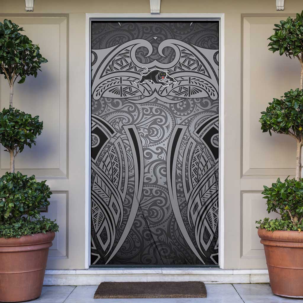 Penrith Panthers Rugby Door Cover Polynesian Tribal Panther Warrior Black Grey Pattern