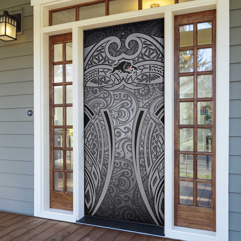 Penrith Panthers Rugby Door Cover Polynesian Tribal Panther Warrior Black Grey Pattern