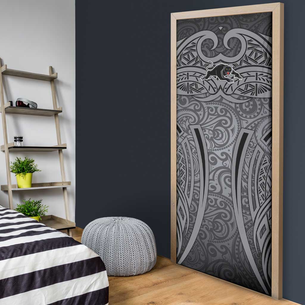 Penrith Panthers Rugby Door Cover Polynesian Tribal Panther Warrior Black Grey Pattern