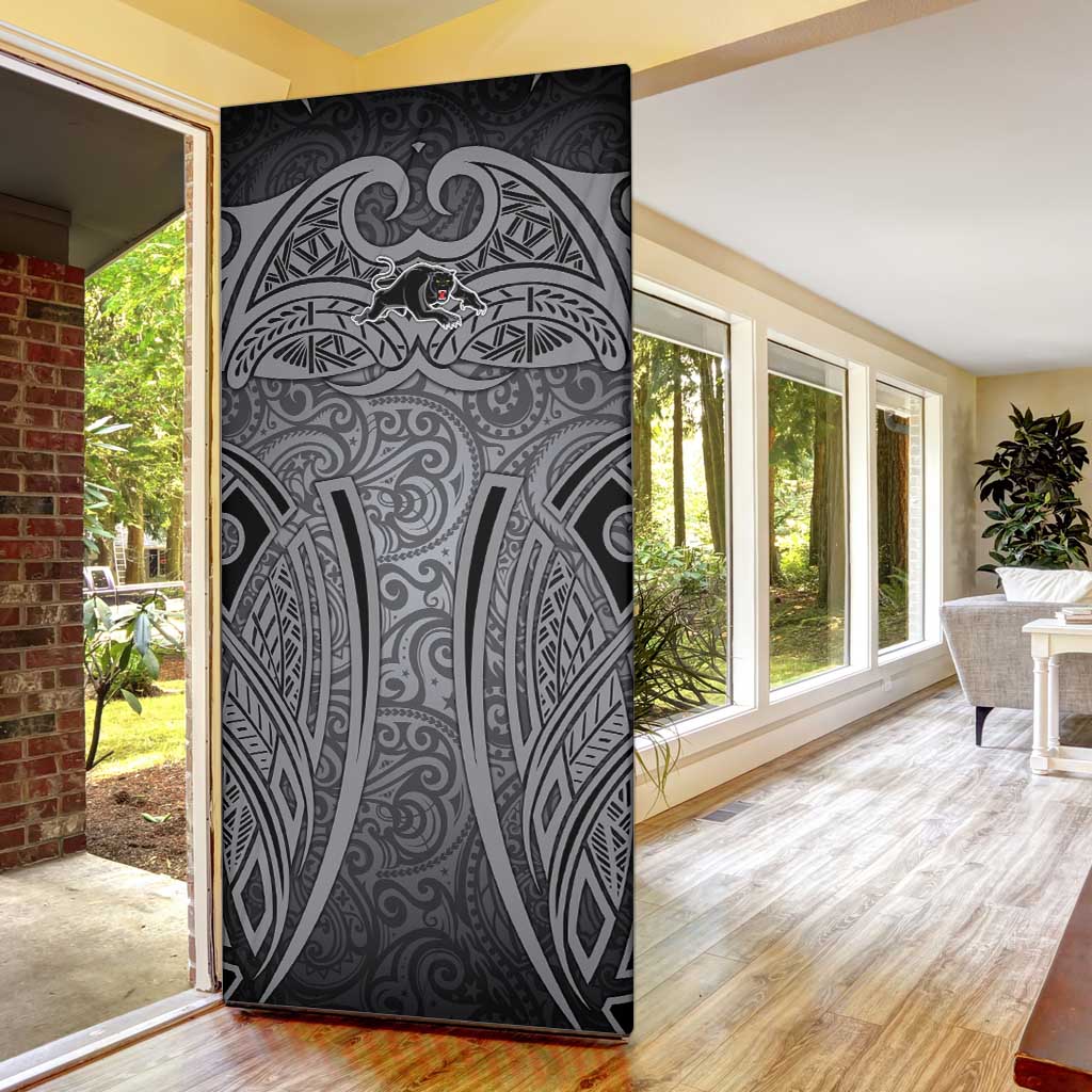 Penrith Panthers Rugby Door Cover Polynesian Tribal Panther Warrior Black Grey Pattern