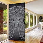 Penrith Panthers Rugby Door Cover Polynesian Tribal Panther Warrior Black Grey Pattern