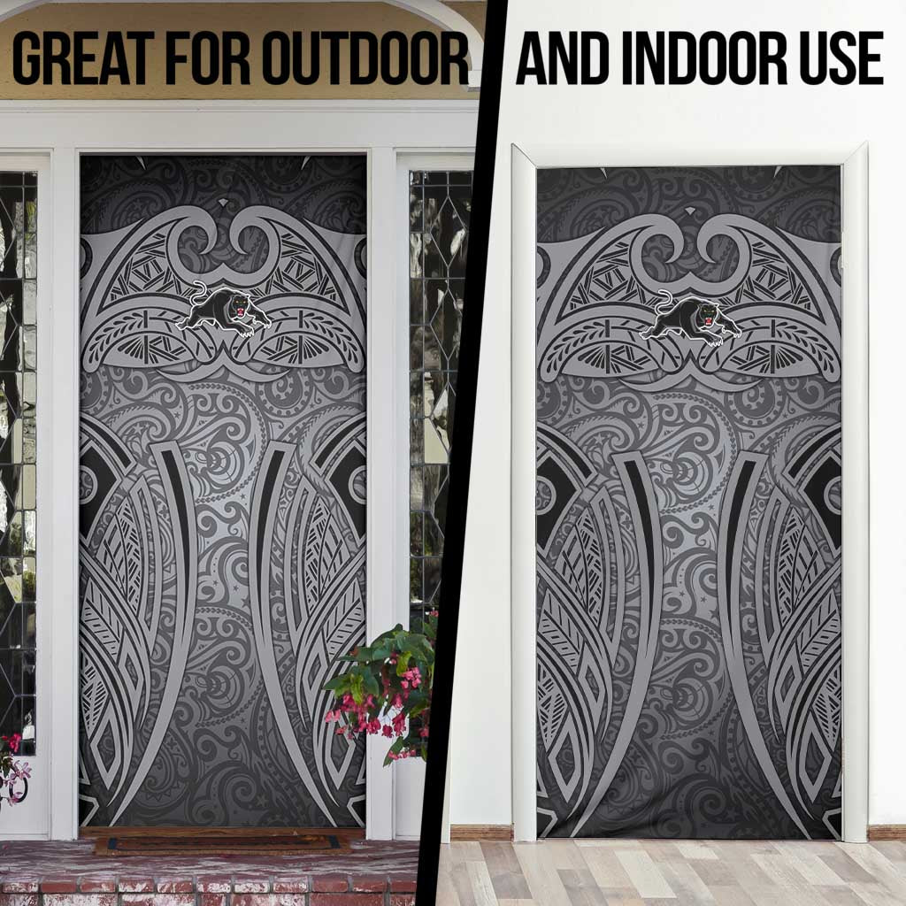 Penrith Panthers Rugby Door Cover Polynesian Tribal Panther Warrior Black Grey Pattern