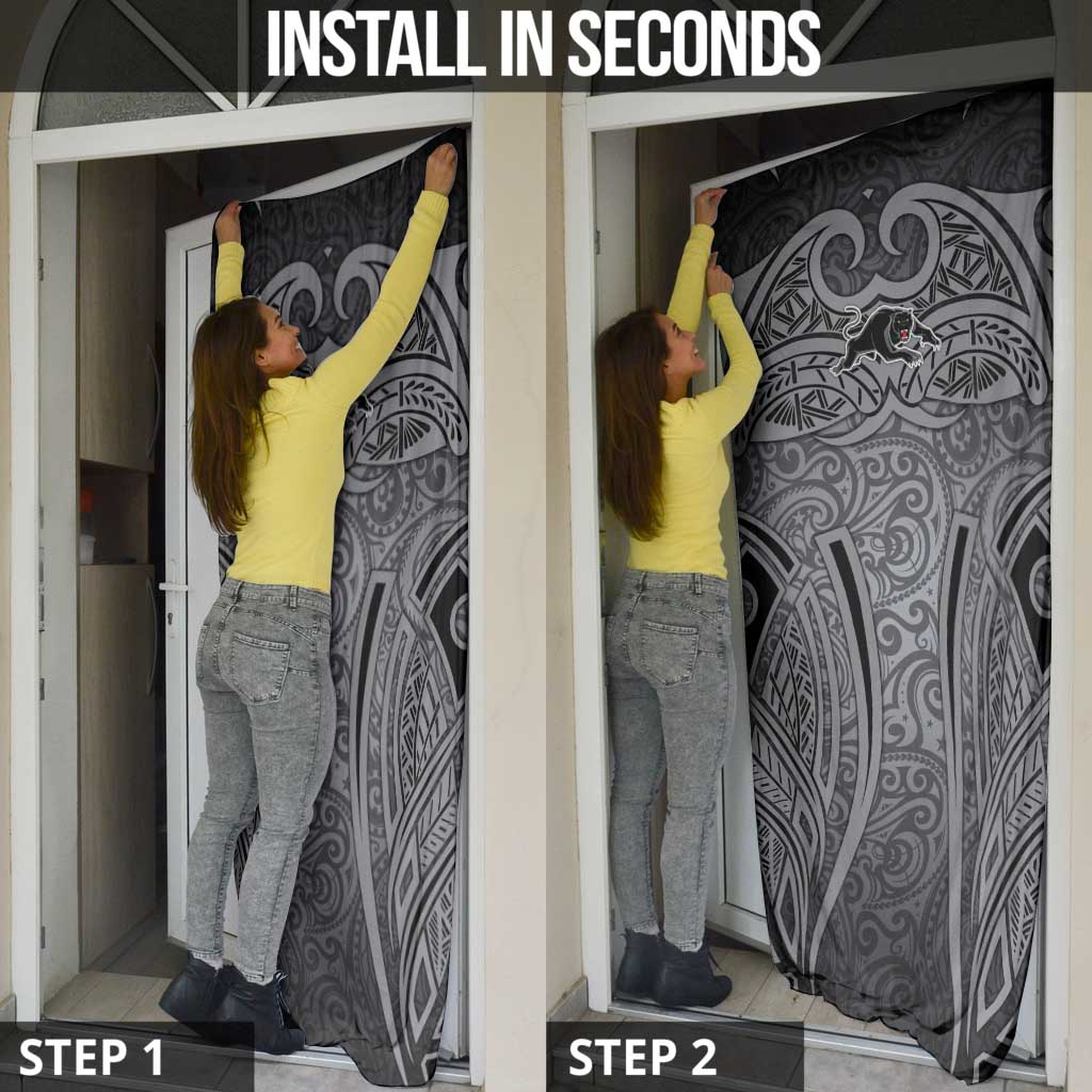 Penrith Panthers Rugby Door Cover Polynesian Tribal Panther Warrior Black Grey Pattern