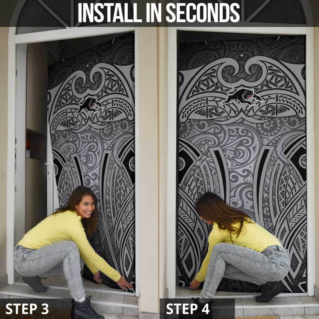 Penrith Panthers Rugby Door Cover Polynesian Tribal Panther Warrior Black Grey Pattern