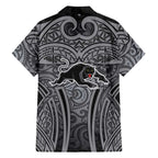 Penrith Panthers Rugby Family Matching Mermaid Dress and Hawaiian Shirt Polynesian Tribal Panther Warrior Black Grey Pattern
