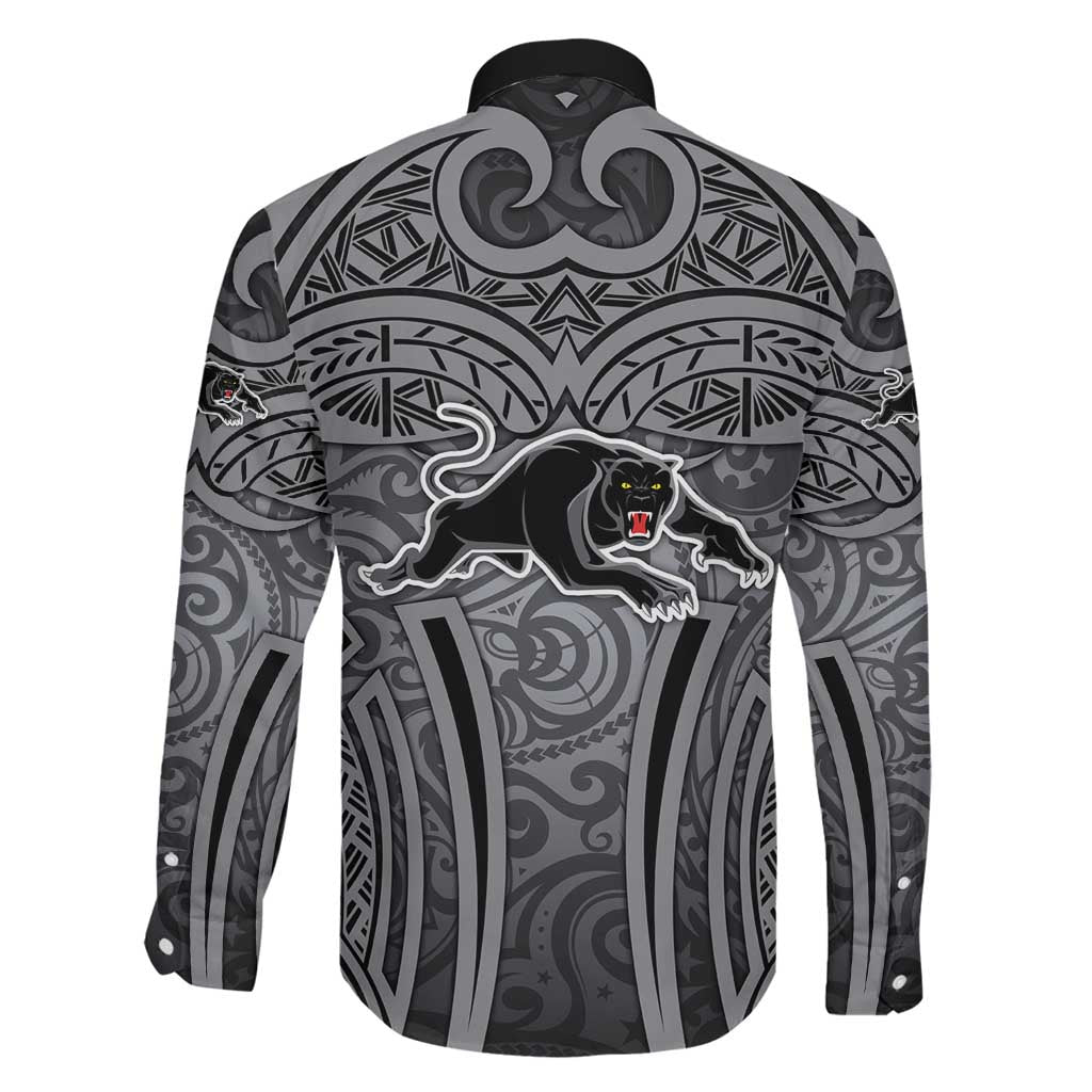 Penrith Panthers Rugby Family Matching Mermaid Dress and Hawaiian Shirt Polynesian Tribal Panther Warrior Black Grey Pattern