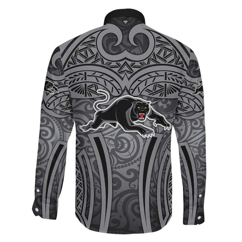 Penrith Panthers Rugby Family Matching Mermaid Dress and Hawaiian Shirt Polynesian Tribal Panther Warrior Black Grey Pattern