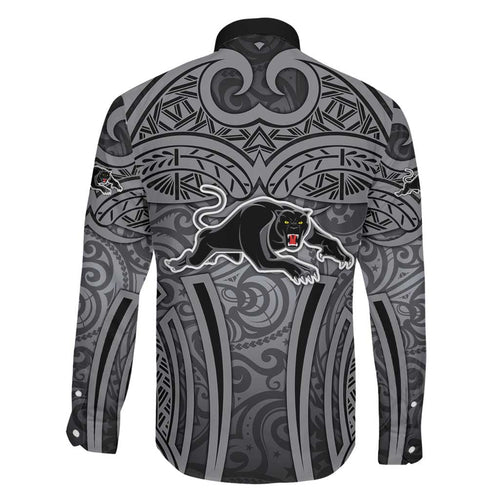 Penrith Panthers Rugby Family Matching Summer Maxi Dress and Hawaiian Shirt Polynesian Tribal Panther Warrior Black Grey Pattern