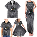 Penrith Panthers Rugby Family Matching Tank Maxi Dress and Hawaiian Shirt Polynesian Tribal Panther Warrior Black Grey Pattern