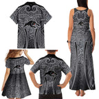 Penrith Panthers Rugby Family Matching Tank Maxi Dress and Hawaiian Shirt Polynesian Tribal Panther Warrior Black Grey Pattern