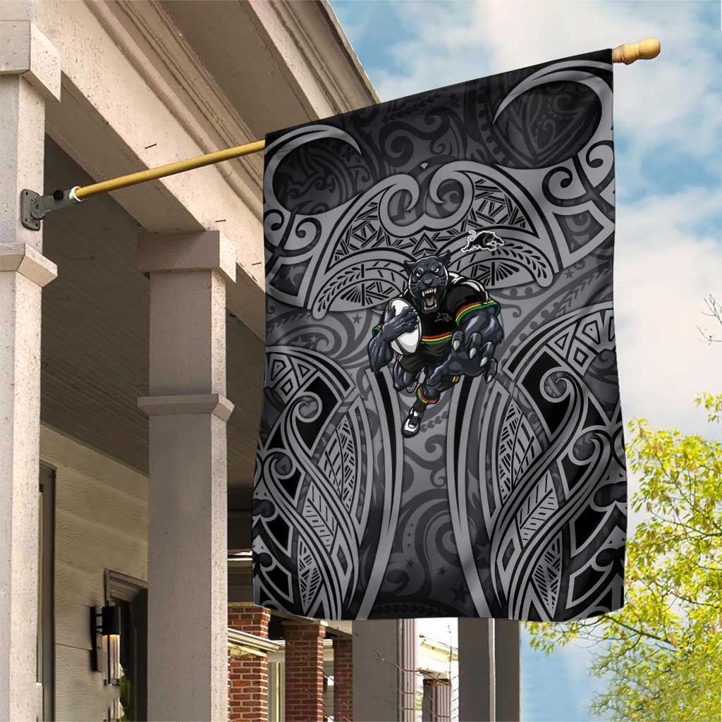 Penrith Panthers Rugby Garden Flag Polynesian Tribal Panther Warrior Black Grey Pattern