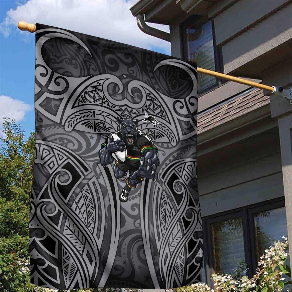 Penrith Panthers Rugby Garden Flag Polynesian Tribal Panther Warrior Black Grey Pattern
