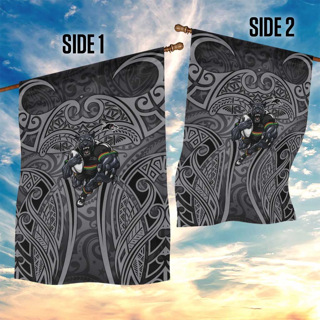 Penrith Panthers Rugby Garden Flag Polynesian Tribal Panther Warrior Black Grey Pattern