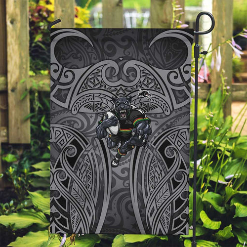 Penrith Panthers Rugby Garden Flag Polynesian Tribal Panther Warrior Black Grey Pattern