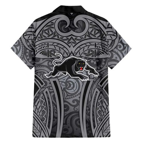 Penrith Panthers Rugby Hawaiian Shirt Polynesian Tribal Panther Warrior Black Grey Pattern