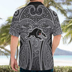 Penrith Panthers Rugby Hawaiian Shirt Polynesian Tribal Panther Warrior Black Grey Pattern