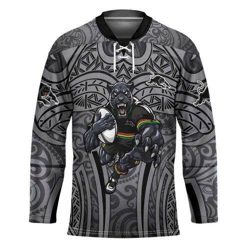 Penrith Panthers Rugby Hockey Jersey Polynesian Tribal Panther Warrior Black Grey Pattern