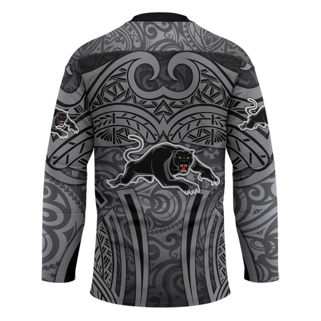 Penrith Panthers Rugby Hockey Jersey Polynesian Tribal Panther Warrior Black Grey Pattern