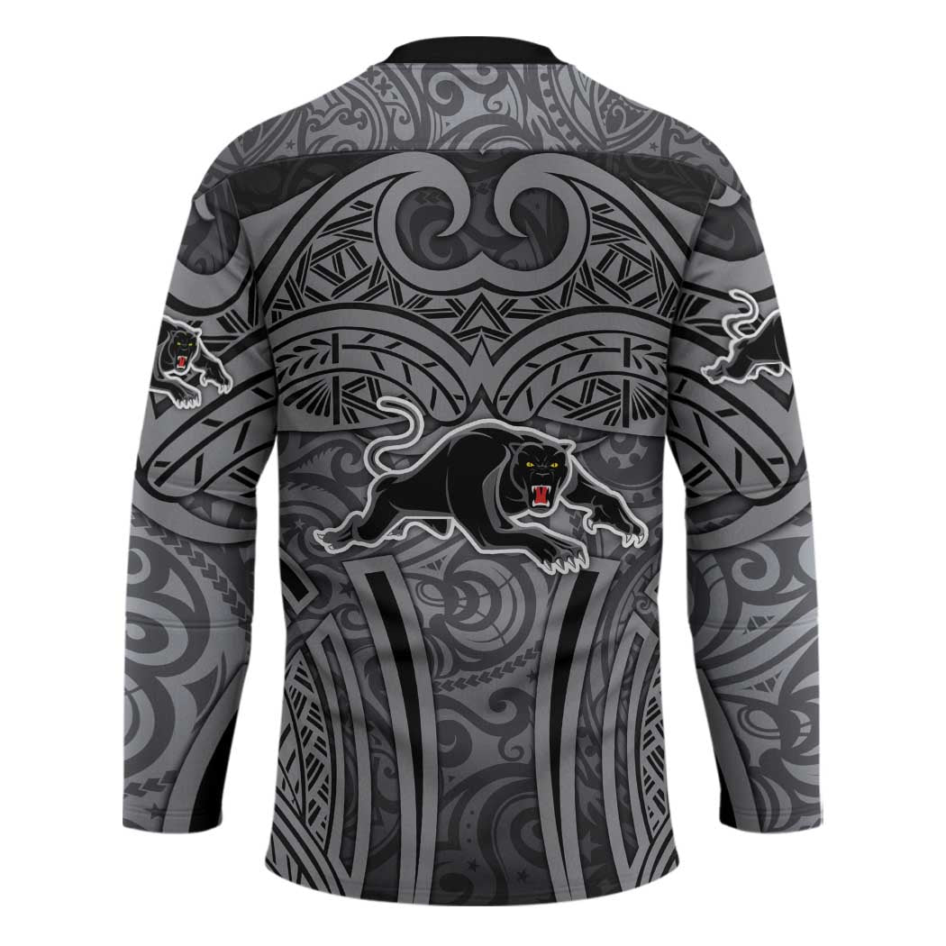 Penrith Panthers Rugby Hockey Jersey Polynesian Tribal Panther Warrior Black Grey Pattern