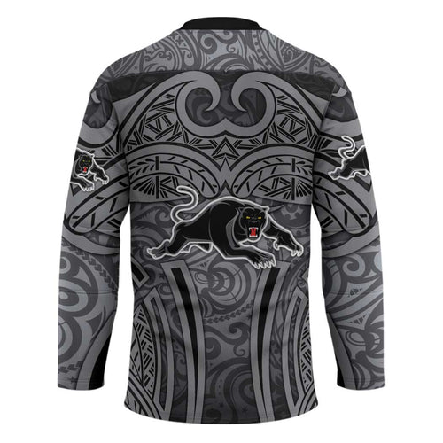 Penrith Panthers Rugby Hockey Jersey Polynesian Tribal Panther Warrior Black Grey Pattern