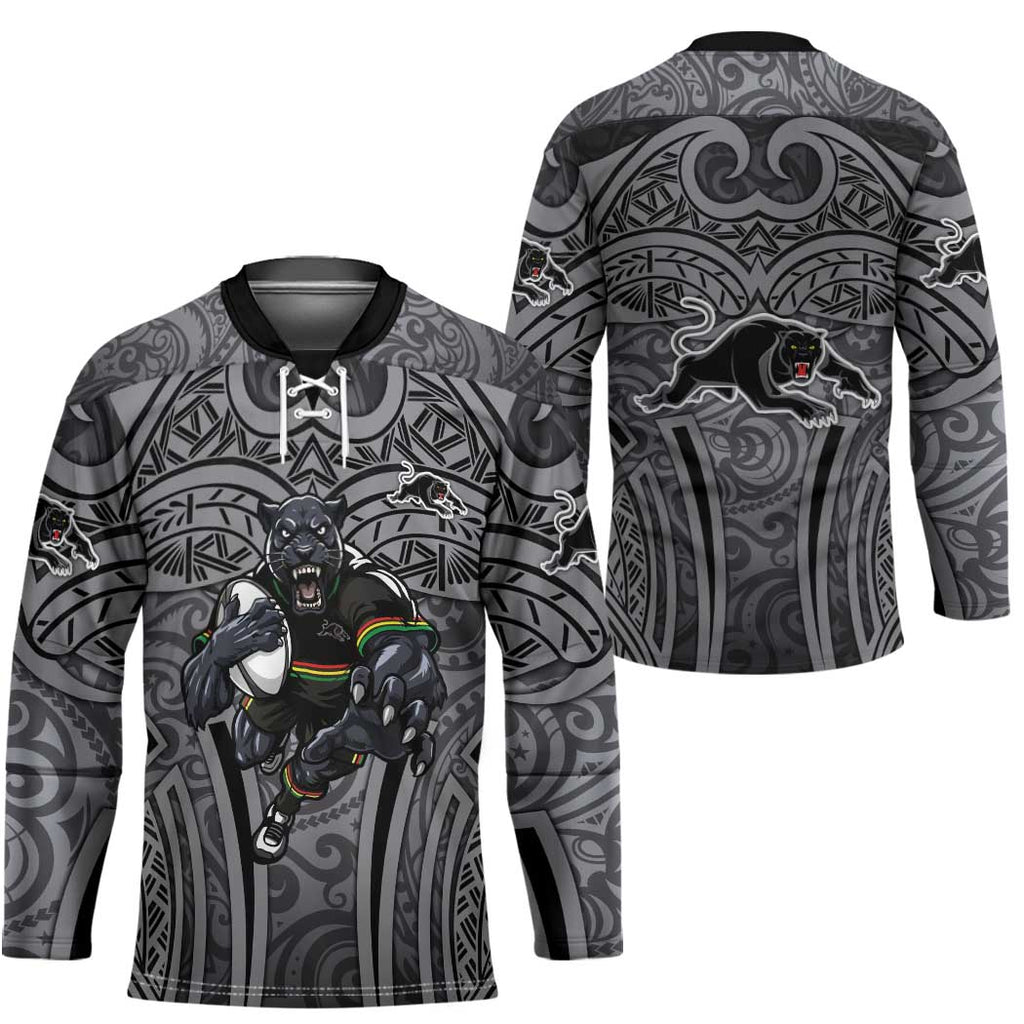 Penrith Panthers Rugby Hockey Jersey Polynesian Tribal Panther Warrior Black Grey Pattern