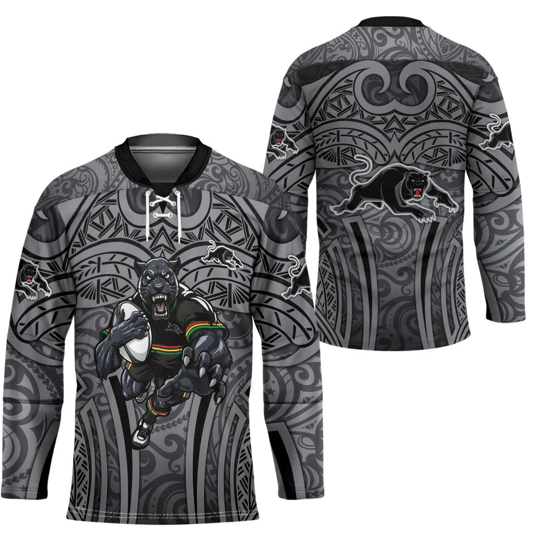 Penrith Panthers Rugby Hockey Jersey Polynesian Tribal Panther Warrior Black Grey Pattern