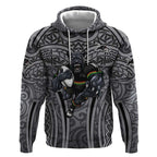 Penrith Panthers Rugby Hoodie Polynesian Tribal Panther Warrior Black Grey Pattern