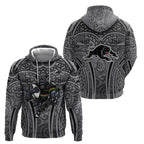 Penrith Panthers Rugby Hoodie Polynesian Tribal Panther Warrior Black Grey Pattern