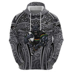 Penrith Panthers Rugby Hoodie Polynesian Tribal Panther Warrior Black Grey Pattern