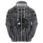 Penrith Panthers Rugby Hoodie Polynesian Tribal Panther Warrior Black Grey Pattern