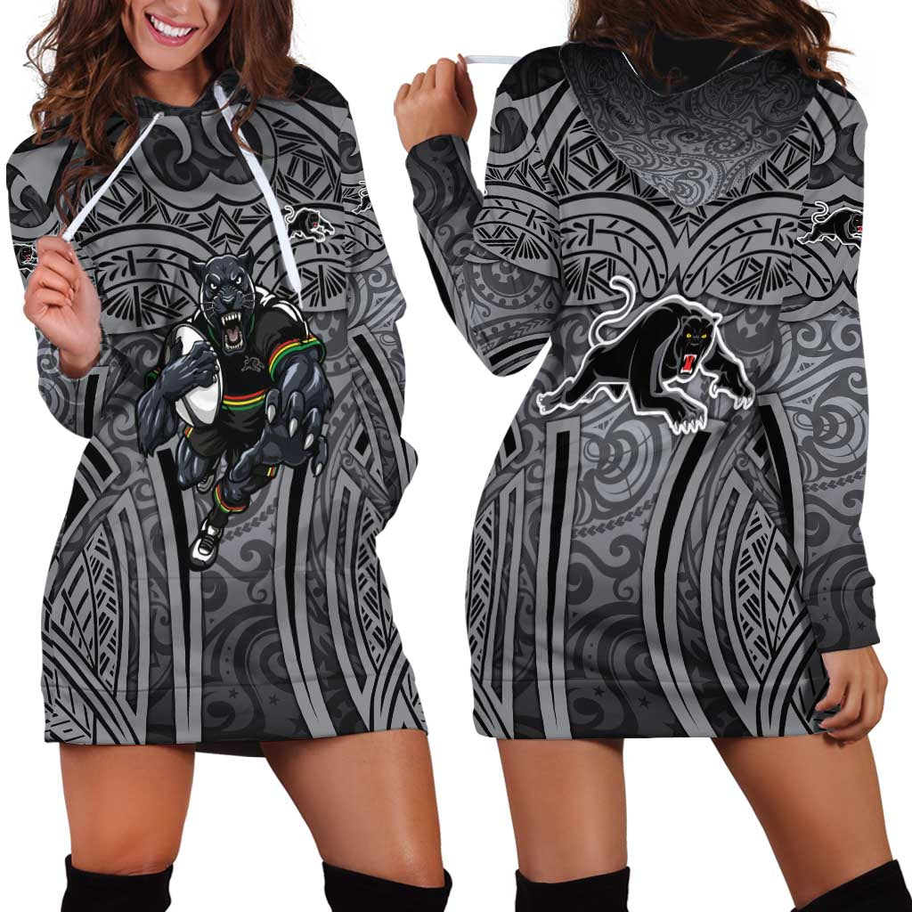 Penrith Panthers Rugby Hoodie Dress Polynesian Tribal Panther Warrior Black Grey Pattern
